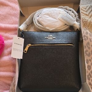 Coach Black Crossbody with Gold-Tone Zip Detail